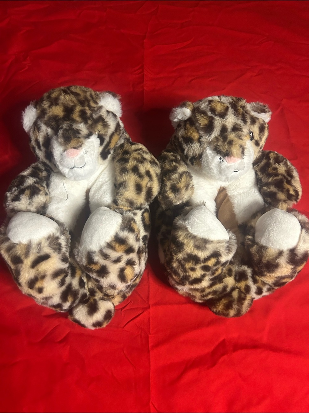Plush Leopard Stuffed Animal Slippers - Brown Leopard Print
